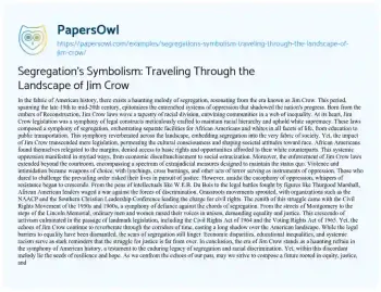 Essay on Segregation’s Symbolism: Traveling through the Landscape of Jim Crow