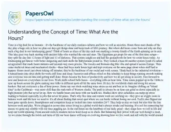 Essay on Understanding the Concept of Time: what are the Hours?