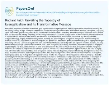 Essay on Radiant Faith: Unveiling the Tapestry of Evangelicalism and its Transformative Message