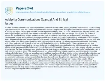 Essay on Adelphia Communications Scandal and Ethical Issues