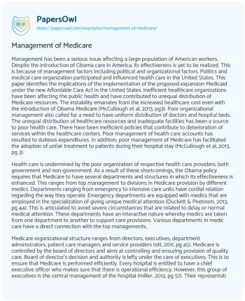 Essay on Management of Medicare