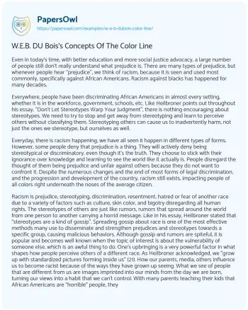 Essay on W.E.B. DU Bois’s Concepts of the Color Line