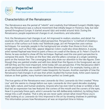 Essay on Characteristics of the Renaissance