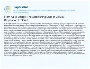 Essay on From Air to Energy: the Astonishing Saga of Cellular Respiration Explored