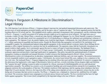 Essay on Plessy V. Ferguson: a Milestone in Discrimination’s Legal History