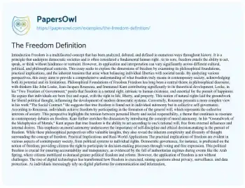 Essay on The Freedom Definition