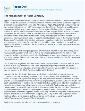 Essay on The Management of Apple Company