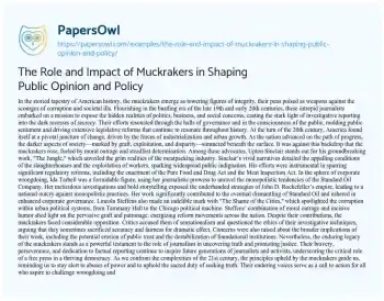 Essay on The Role and Impact of Muckrakers in Shaping Public Opinion and Policy