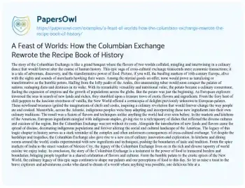 Essay on A Feast of Worlds: how the Columbian Exchange Rewrote the Recipe Book of History