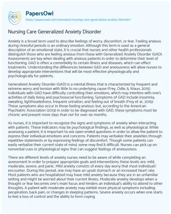 Essay on Nursing Care Generalized Anxiety Disorder