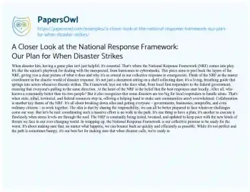 Essay on A Closer Look at the National Response Framework: our Plan for when Disaster Strikes