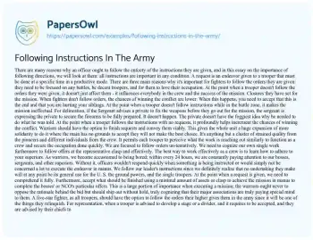 Essay on Following Instructions in the Army