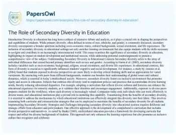 Essay on The Role of Secondary Diversity in Education