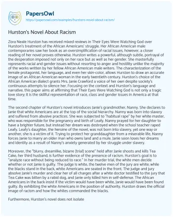 Essay on Hurston’s Novel about Racism