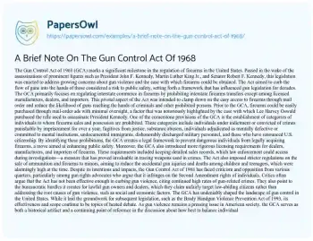 Essay on A Brief Note on the Gun Control Act of 1968