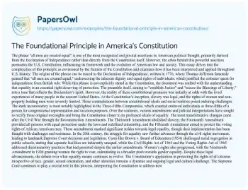 Essay on The Foundational Principle in America’s Constitution