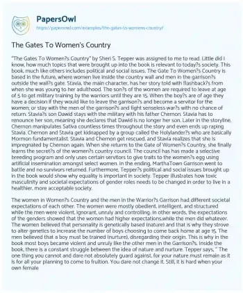 Essay on The Gates to Women’s Country