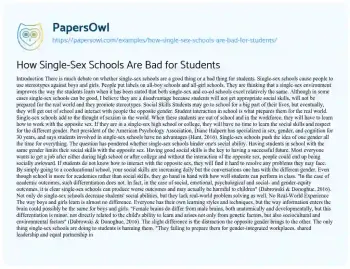 Essay on How Single-Sex Schools are Bad for Students