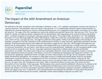 Essay on The Impact of the 26th Amendment on American Democracy