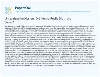 Essay on Unraveling the Mystery: did Moana Really Die in the Storm?