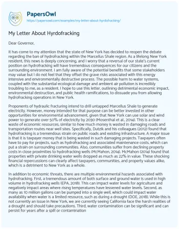 Essay on My Letter about Hyrdofracking