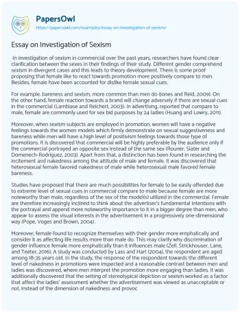 Essay on Essay on Investigation of Sexism