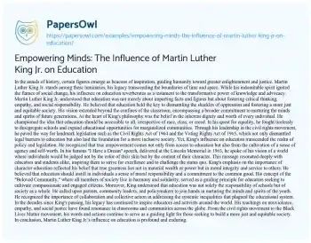 Essay on Empowering Minds: the Influence of Martin Luther King Jr. on Education