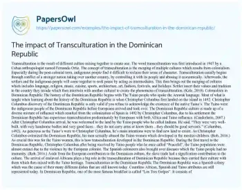 Essay on The Impact of Transculturation in the Dominican Republic