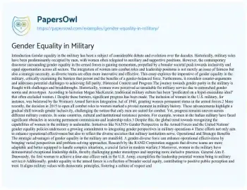 Essay on Gender Equality in Military