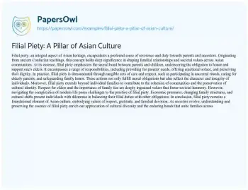 Essay on Filial Piety: a Pillar of Asian Culture