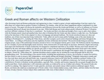 Essay on Greek and Roman Affects on Western Civilization