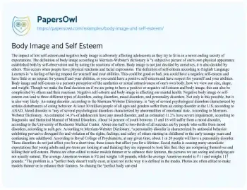 Essay on Body Image and Self Esteem