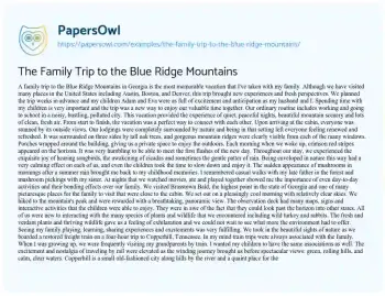 Essay on The Family Trip to the Blue Ridge Mountains