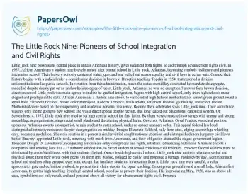 Essay on The Little Rock Nine: Pioneers of School Integration and Civil Rights