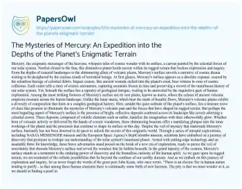 Essay on The Mysteries of Mercury: an Expedition into the Depths of the Planet’s Enigmatic Terrain