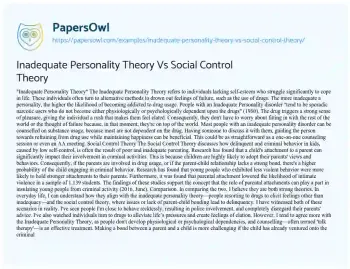 Essay on Inadequate Personality and Social Control: a Comparative Analysis