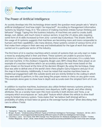 Essay on The Power of Artificial Intelligence