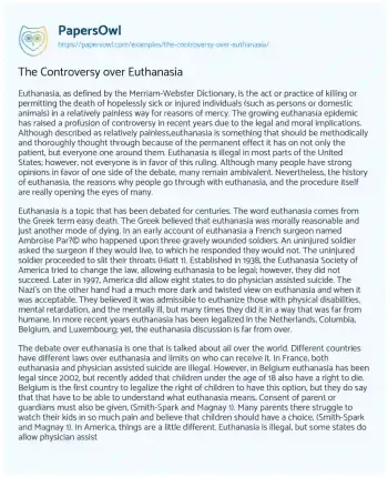 Essay on The Controversy over Euthanasia