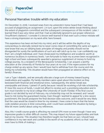 Essay on Personal Narrative: Trouble Whith my Education