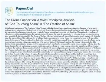 Essay on The Divine Connection: a Vivid Descriptive Analysis of “God Touching Adam” in “The Creation of Adam”