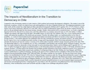 Essay on The Impacts of Neoliberalism in the Transition to Democracy in Chile