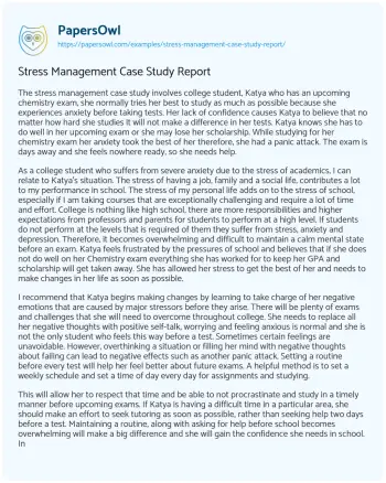 Essay on Stress Management Case Study Report