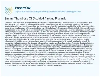 Essay on Ending the Abuse of Disabled Parking Placards