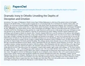 Essay on Dramatic Irony in Othello: Unveiling the Depths of Deception and Emotion