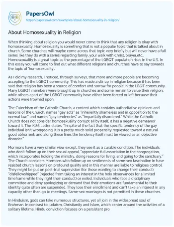 Essay on About Homosexuality in Religion