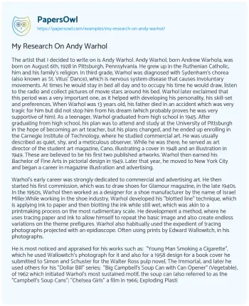 Essay on My Research on Andy Warhol