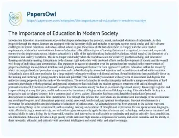 Essay on The Importance of Education in Modern Society