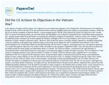 Essay on Did the US Achieve its Objectives in the Vietnam War?