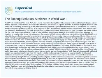 Essay on The Soaring Evolution: Airplanes in World War i