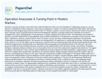 Essay on Operation Anaconda: a Turning Point in Modern Warfare